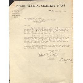Letter from Ipswich General Cemetery to US Graves Registration Service 1948