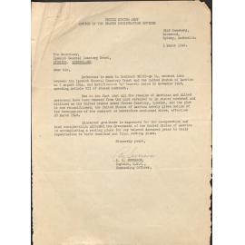 Letter from United States Army to Ipswich General Cemetery Trust 1948