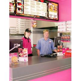 Dan Bonner and Jeremy Stevens (Store Manager) at Eagle Boys at Forest Lake Village, Ipswich, June 2004