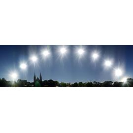 Winter Solstice 2004 - A panorama of the solar path through the Ipswich sky from 7am until 4 pm over St. Mary's Catholic Church, Ipswich, June 2004