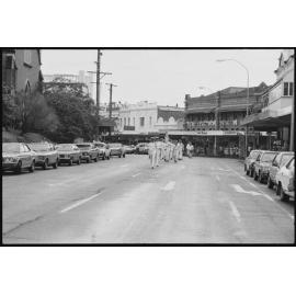 Sailors from H.M.A.S. Ipswich marching along Nicholas Street, during a 'Freedom of Entry to the City' event, Ipswich, January 1986