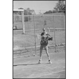 Unidentified teenage boy playing tennis, location unknown, 1st August 1994