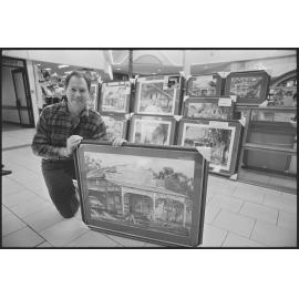 Unidentified man displaying art work at Booval Fair, Ipswich, 1st August 1994