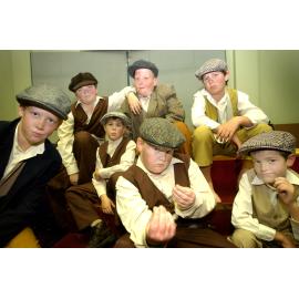 Rhys Warwick, Thomas Davis, Owen Vellacott, Corey Warwick, Lloyd Sommerlad, Hayden Stait, Laurie Ledger as part of the cast in the Oliver Musical, Ipswich, August 2004 