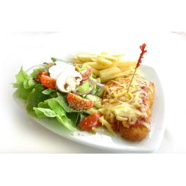 Chicken schnitzel with chips and salad, Ipswich, January 2005 