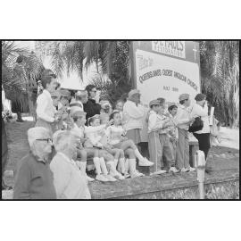 Members of the Girls' Brigade watch as the parade of Variety Bash vehicles, Brisbane Street, Ipswich, 5th August 1994