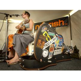 Christian folk rock singer Gabi Kubac lets her thoughts be know on her guitar case at Sonfest, Ipswich, 20th January 2005