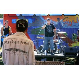 "in god we trust" to help us be a better sound engineer for The Ghetto stage at Sonfest, Ipswich, 20th January 2005