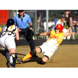 Runner narrowly makes it back home in softball match, Ipswich, 23rd January 2005