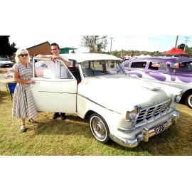 Janis and Paul Ferguson of Brisbane, dress up in the style of the 50s/60s with their 1959 Holden FC Wagon at the Just Rock Ipswich 'back to '63' rock 'n' roll spectacular car show, Ipswich, July 2004 