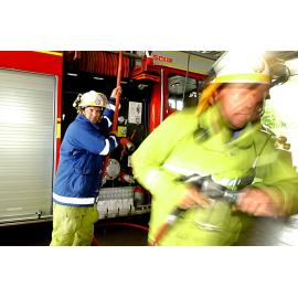 Mark Meier and Peter Ault at Ipswich fire station, Ipswich, 10th February 2005
