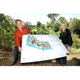 Ipswich mayor Paul Pisasale and councillor Cheryl Bromage wih the new Riverlink plans, Ipswich, 15th February 2005