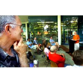 Don Walker watches on as Ron Chandler takes the lectern at the "Mouth Piece" poetry event at the Ipswich Library, Ipswich, 20th February 2005