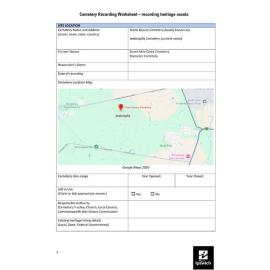 Cemetery Recording Sheet - Stone Quarry Cemetery
