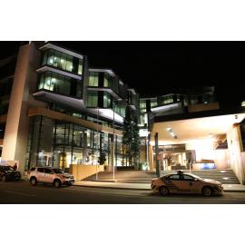 Ipswich Courthouse and Police Station at night, Ellenborough Street, Ipswich, April 2016