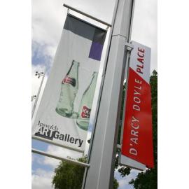 Ipswich Art Gallery signage, featuring McMahon's bottles, in d'Arcy Doyle Place, Ipswich, February 2006