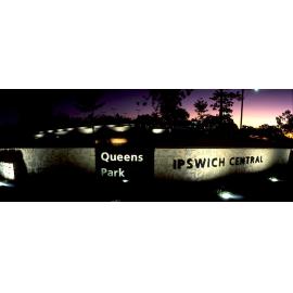 Entrance signage to Ipswich Central and Queens Park, corner of Chermside Road and Queen Victoria Parade, Ipswich, July 2006