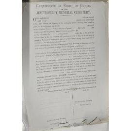 Jeebropilly General Cemetery - Certificate of Right of Burial