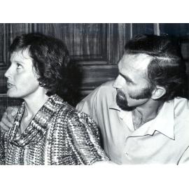 Andrea Cottman and Mike Sykes in a scene from 'Relatively Speaking', by Alan Ayckbourn, performed by Ipswich Little Theatre, Ipswich, 1974