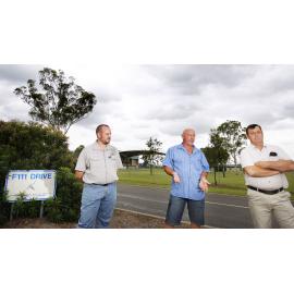 Deseal Reseal group members Terry Harrison, president Geoff Curl and Max Chambers fight for better compensation, Ipswich, 5th January 2011