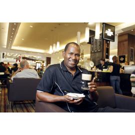 Redbank Plaza Coffee Club franchisee Boubacar Barry will be donating money spent on coffees on Wednesday to the flood victims, Ipswich, 10th January 2011 