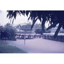 Floodwaters entering a backyard at Pelican Street, North Ipswich, 3pm, 26th January 1974