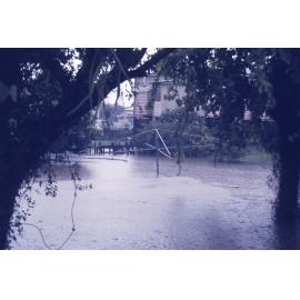 Flood waters entering a backyard at Pelican Street, from Flint Street, North Ipswich, 3pm, 26th January 1974