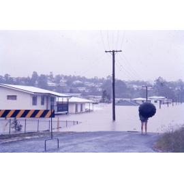 Flood waters covering Blackall Street, Basin Pocket, Ipswich, 27th January 1974