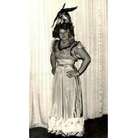 Edna Wensley dressed as Carmen Miranda, Ipswich, Sept 1956