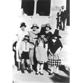 Children in Welsh clothing on the steps of Brynhfryd , Blackstone, Ipswich, 1930s