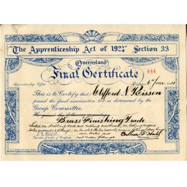 Apprenticeship Certificate for Clifford N. Risson