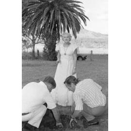 Unidentified people planting a tree at the memorial in honour of Mary Aileen Bell, Coochin Coochin, Scenic Rim, April 1980