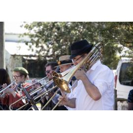 Trombone section of the Ipswich City Big Band performing at the Marburg Meander, event held as part of Galvanized: A Festival of Heritage, Marburg, Ipswich, September 2026