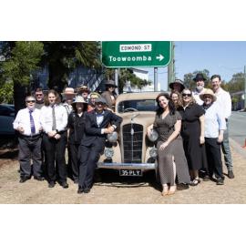 Ipswich City Big Band posing around a vintage Plymouth, Marburg Meander, event held as part of Galvanized: A Festival of Heritage, Marburg, Ipswich, September 2026