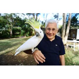 Terry White of Redbank Plains with his 9-year-old pet cockatoo Casper, Ipswich, 24 May 2013