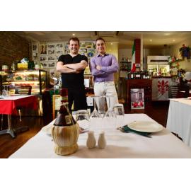 Artimino Ristorante Italiano owner Gabriele Gori and head waiter Luca Gattini, Ipswich, 24 May 2013