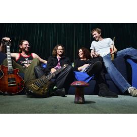 Guitarist Josh Bitmead, bassist Adam Teale, lead singer Sarah Cummins and drummer Scott Fenn from psychodelic progressive rock band Somnio, Ipswich, 12 May 2013