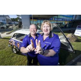 Howdie and Ruthie Farrar celebrate their third Battery World Franchisee of the Year Award in a row, Ipswich, 17 May 2013