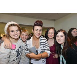 Deanna Murphy, 13, josh and Brandon Reichle, 12 and 15, Chanelle Jones, 15, and Tori Watson, 18, wait for The Collective at Riverlink Shopping Centre, Ipswich, 17 May 2013