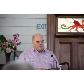 Andrew McCosh sharing the history of the building at the 140th Anniversary service for the United Welsh Church, Blackstone, Sunday 4th October 2026