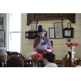 Eirys Jones sharing the history of the church at the 140th Anniversary service for the United Welsh Church, Blackstone, Sunday 4th October 2026