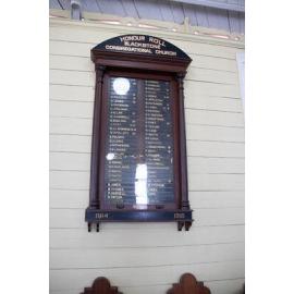 Honour Roll, formerly located in the Blackstone Congregational Church, now at the United Welsh Church, Blackstone, October 2026