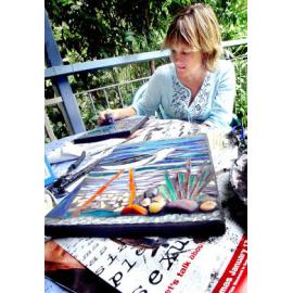 Jeannet Kessels works on a mirror mosaic, Ipswich, 3 February 2005 