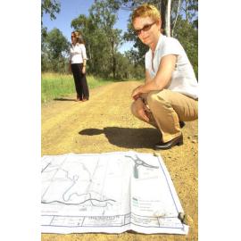 CEO Cath Carroll and project manager Jan McGreyor from the Ivory's rock Conference Centre is looking to build a 2 million dollar road through the Flinders/ Goolman conservation estate, Ipswich, 4 February 2005 