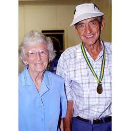 Thelma Moore and Ted Smith at Rosewood Baptist Hall receiving Certificates of appreciation for volunteers at Cabanda Lodge, Ipswich, 7 February 2005 