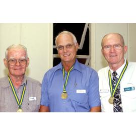 Arnold Rieck, Errol McAlpine and Brian Murray at Rosewood Baptist Hall receiving Certificates of appreciation for volunteers at Cabanda Lodge, Ipswich, 7 February 2005 