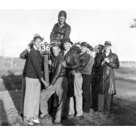 George Reid being chaired after win in Telegraph Road Race, Ipswich,  c.1940s