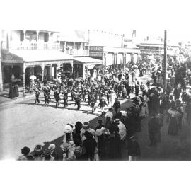 Ipswich Vice-Regal Band during parade on Nicholas Street, Ipswich, early 1900s
