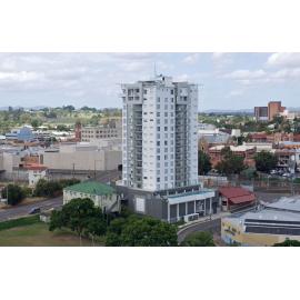 Panoramic view of city with Oaks Aspire Apartments in foreground, Ipswich, 2010