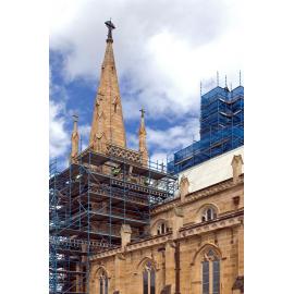 St Mary's Catholic Church during renovations on spire, Ipswich, 2010